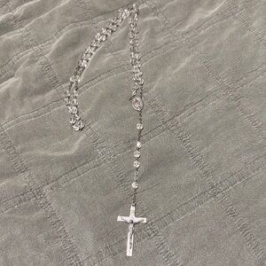Clear Crystal Rosary Necklace with Silver Crucifix